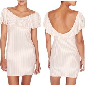 NEW OBEY dress Briar peach striped ruffle bodycon sz S